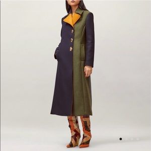TORY BURCH COLOR BLOCK WOOL COAT, Size 12